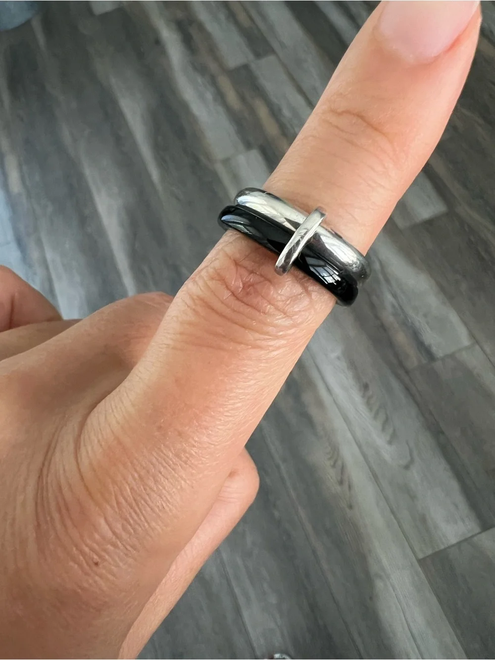 Georg Jensen Onyx and Silver Cross Detail Ring size 7.5-8